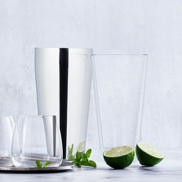 Relaxdays Boston cocktailshaker, 2-delad mixer, 400 och 600 ml, rostfritt stål och glas, proffsig, silver/genomskinlig