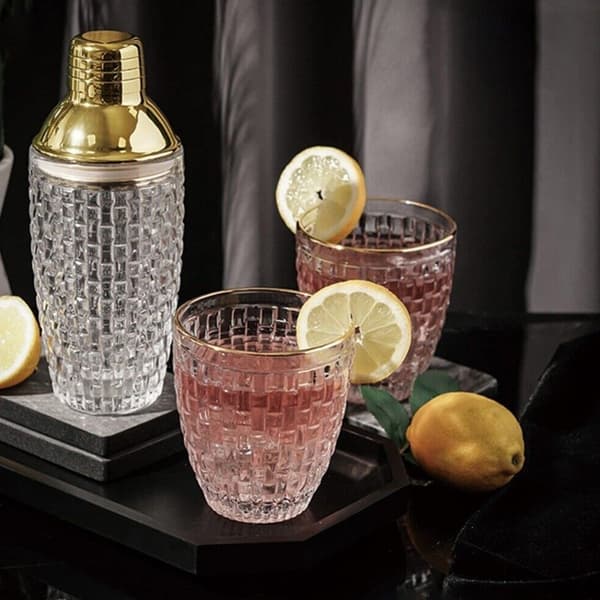 385 ml Cocktail Shaker kudottu rakennelasi + kansi ruostumattomasta teräksestä valmistettuun kuppiin