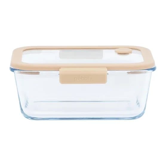 Rectangular glass canister with glass lid and vacuum cap - 1200 ml