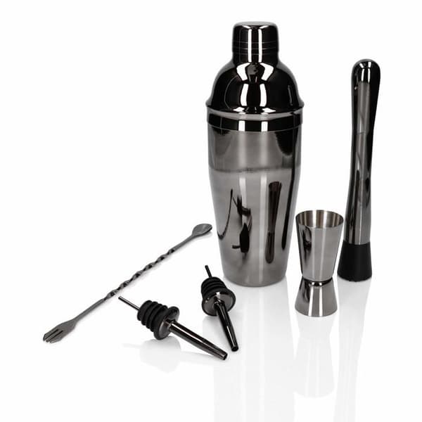 Shaker - agitator - set cocktail Whiskey rocks Barmanset 6 delar, Shaker Cobbler 750 ML Svart Glänsande