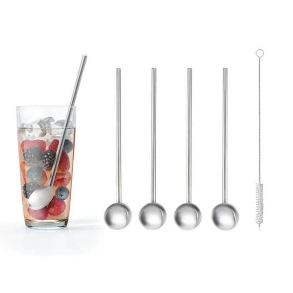 Set med sugrör och cocktailskedar - Metaltex - Rostfritt stål - 5 delar - Återanvändbar - Hållbar