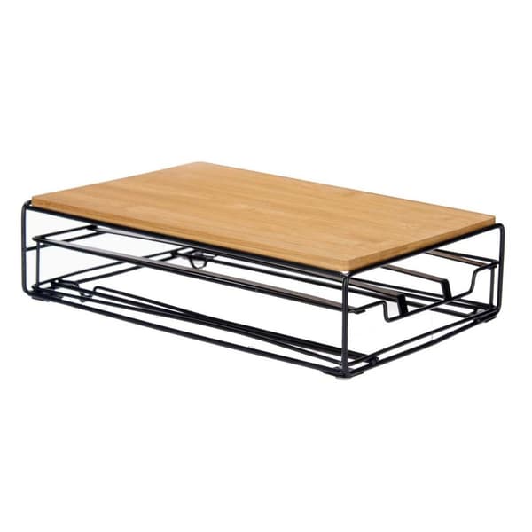 Holder til kaffekapsler Sort Natur Metal Bambus 21 x 57 x 8,5 cm