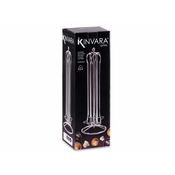 Stativ til 36 kaffe kapsler Kinvara Nespresso Sølvfarvet Metal 13 x 39 x 13 cm Roterende 36 Dele