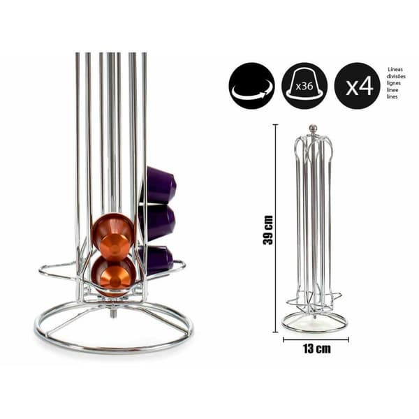 Ställ för 36 kaffekapslar Kinvara Nespresso Silvrig Metall 13 x 39 x 13 cm Roterbar 36 Delar
