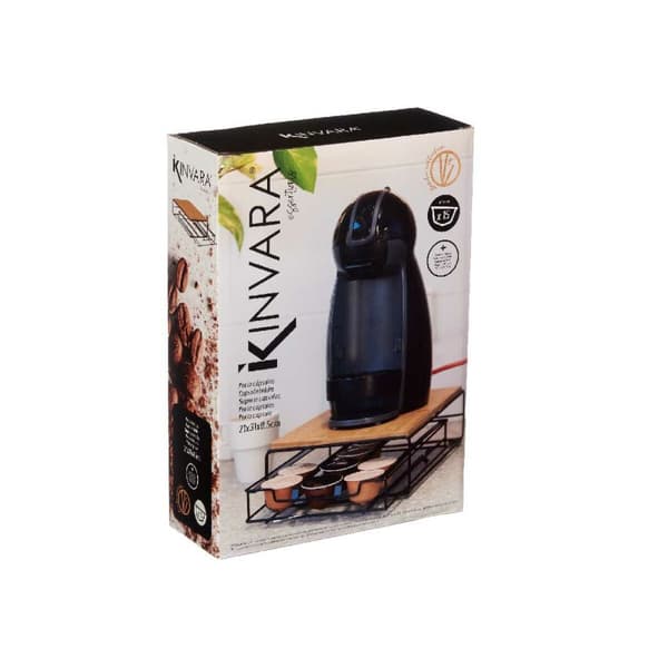 Holder til kaffekapsler Sort Natur Metal Bambus 21 x 57 x 8,5 cm