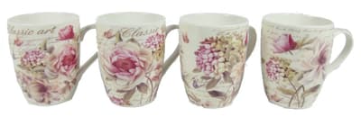 Krus Pink Flowers 4-pak højde 10cm Mariehult Design Sweden