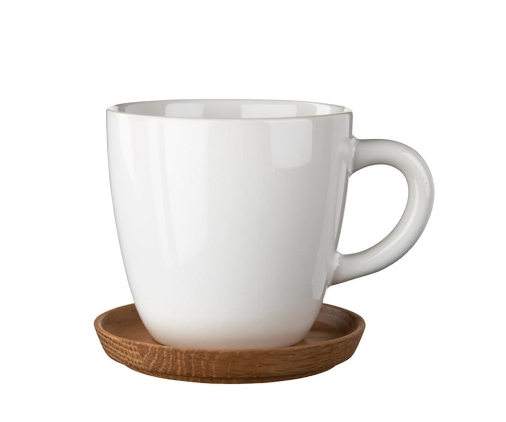 Kaffemugg 33 cl med träfat vit blank