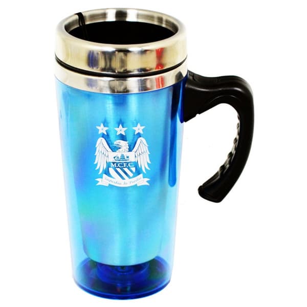 Manchester City FC Official Aluminium Football Crest Travel Mug Sky Blue One Size