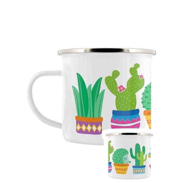 Grindstore Hedgehog Cacti Enamel Mug White/Green One Size