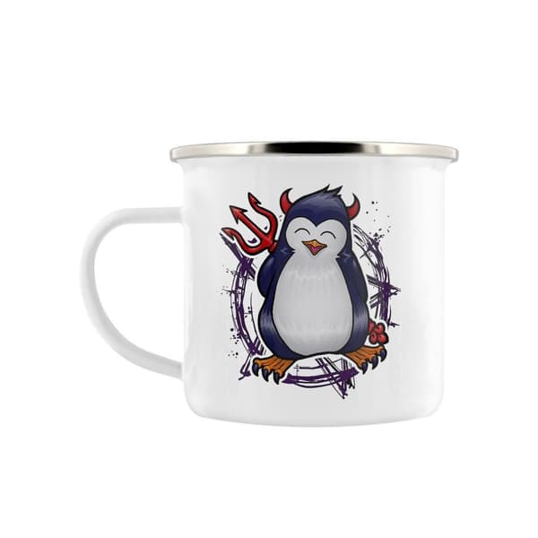 Psycho Penguin Sødt men djævelsk emaljeret krus White One Size