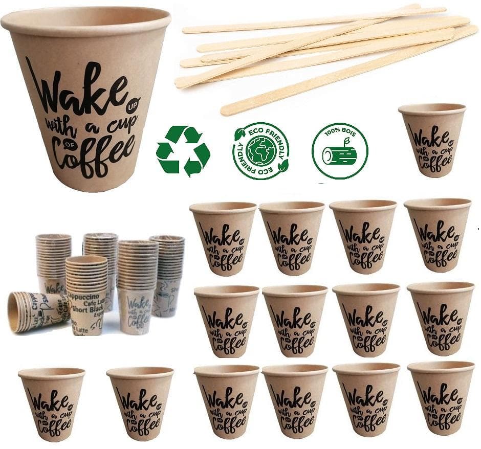 120 Delar. 60-Pack Kaffebägare o 60Pack Rörpinne i trä