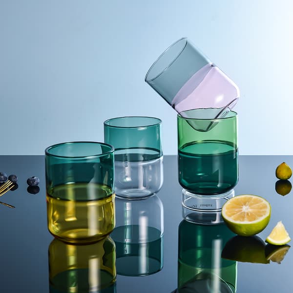 6 stycken handgjorda glas mörkgrön & kristallklar 300 ml Misha