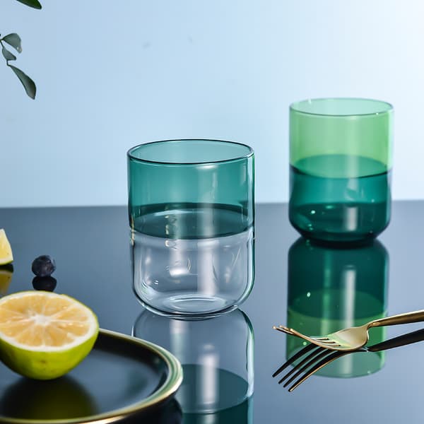 6 stycken handgjorda glas mörkgrön & kristallklar 300 ml Misha