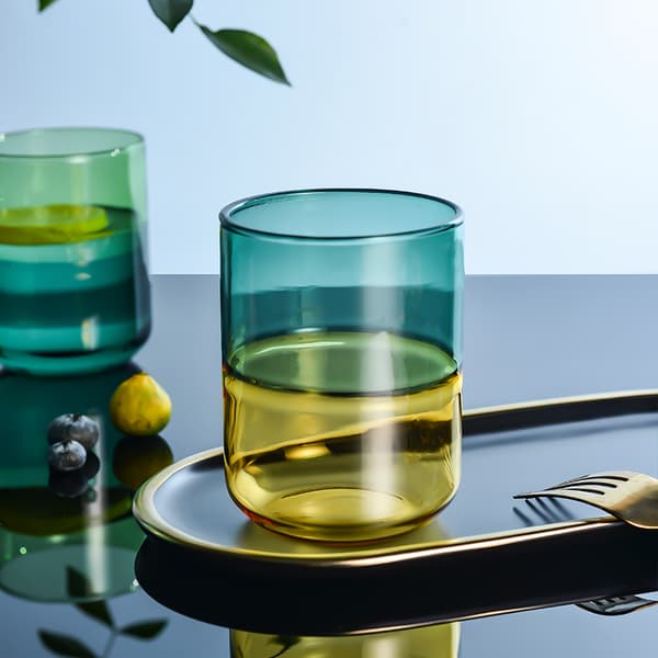 6 stycken handgjorda glas mörkgrön & gul 300 ml Misha