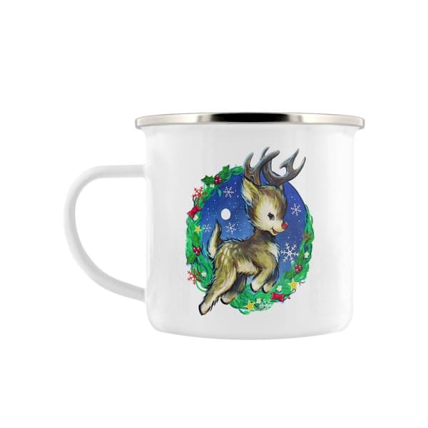 Grindstore Kitsch rensdyr Emalje julekrus White/Green/Blue One Size