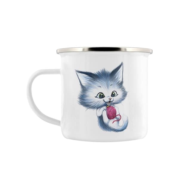 Grindstore Kitsch kattekilling Emaljekrus White/Pastel Blue One Size