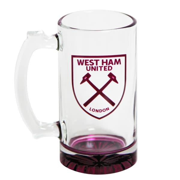 West Ham United FC Crest Glass Beer Stein