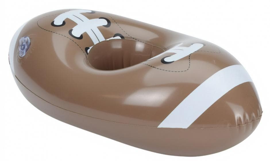 uppblåsbar kopphållare 18 cm rugbyboll brun