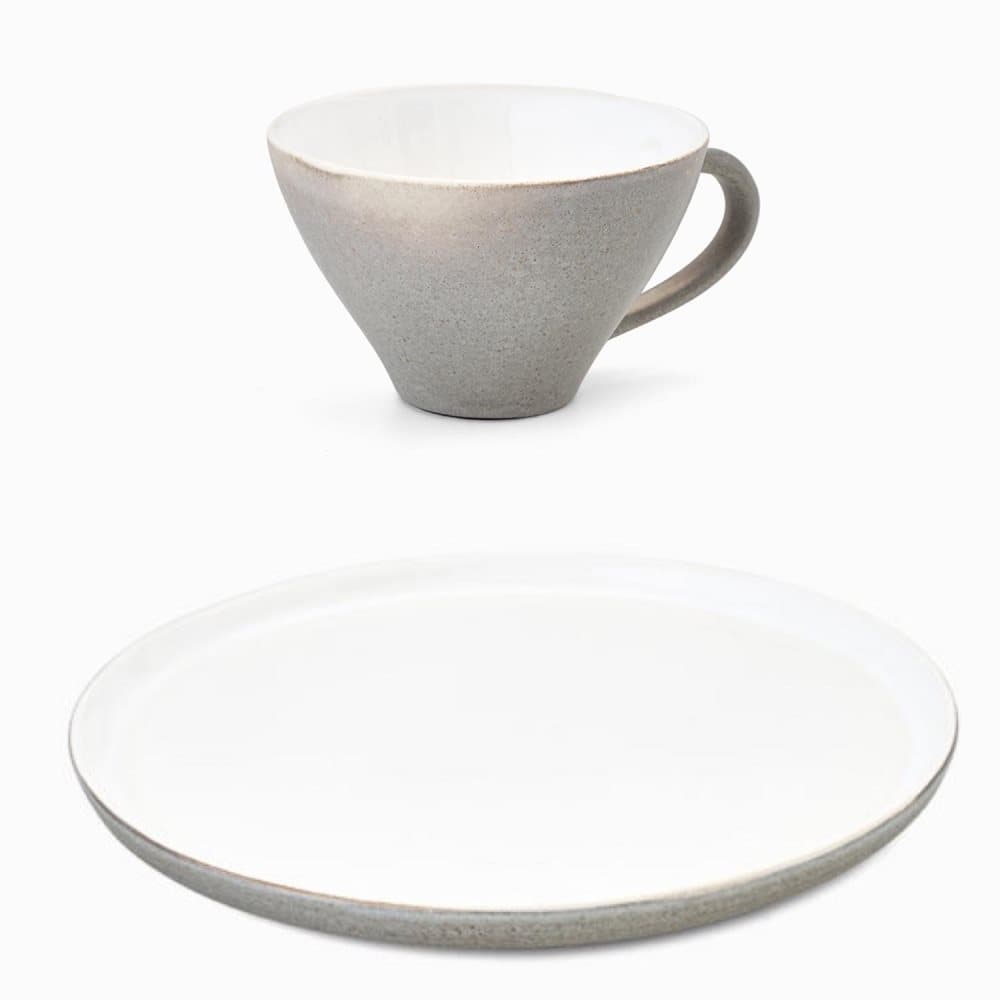 Mugg och fat i stengods E. Leijon (kollektionen Kontrast)