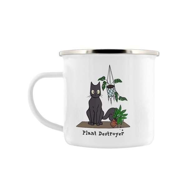 Spooky Cat Plant Destroyer Enamel Mug White One Size