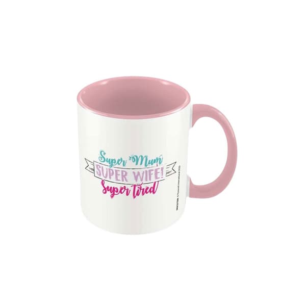 Pyramid International Super Mum Super Wife Super Tired Contrast Mug White/Pink One Size