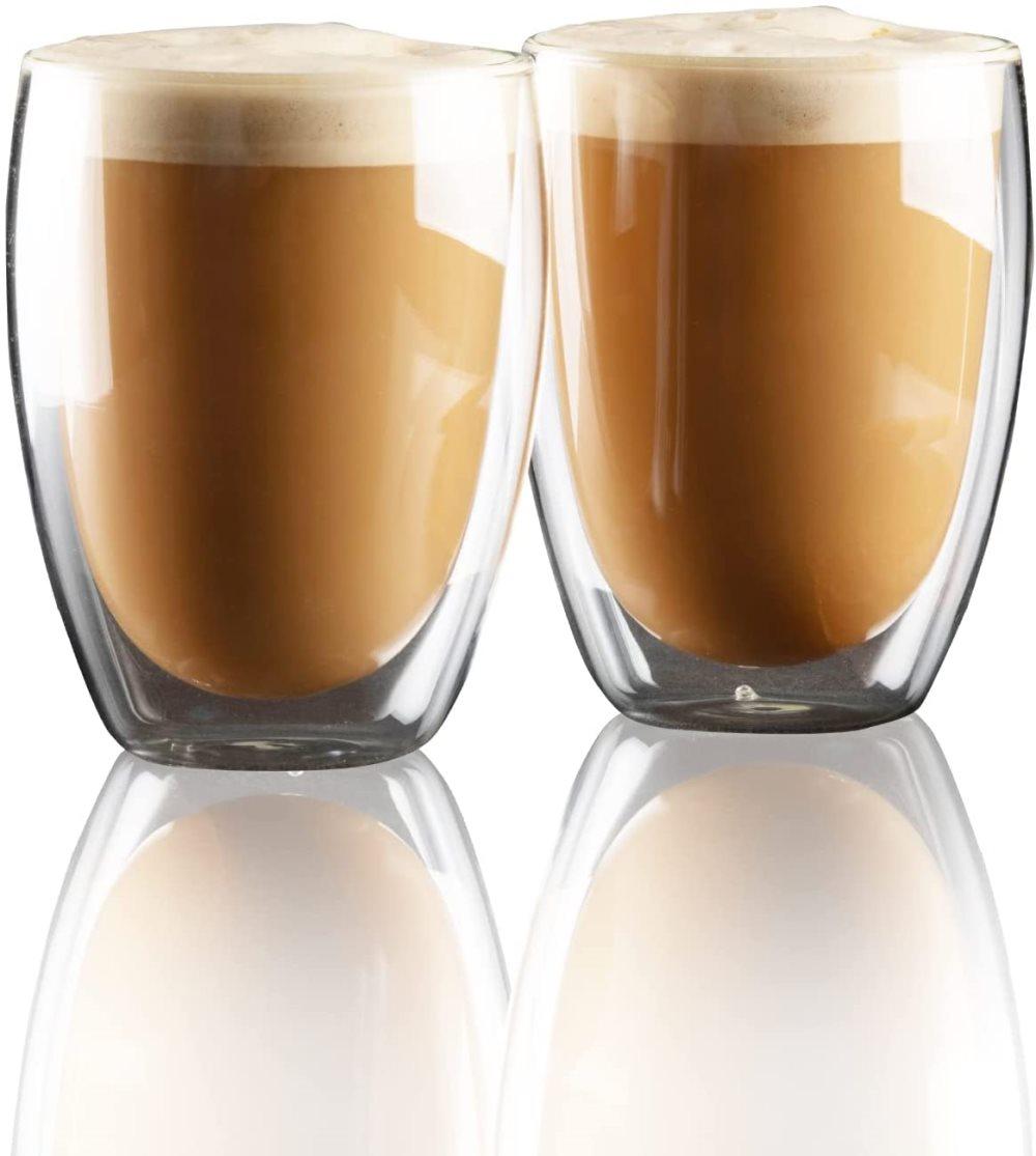 Homiu dubbelväggiga termoglaskoppar perfekta för te och kaffe Borosilikatglas, paket med 2