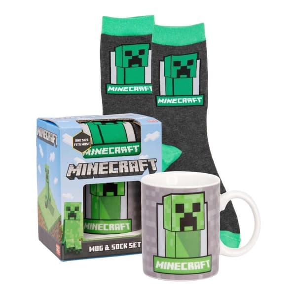 Minecraft Sæt med kræmmerkrus og sokker til børn/børn Green/Grey One Size