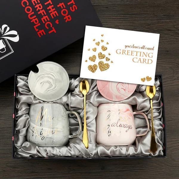 2st presentförpackning Mr and Mrs kreativ kaffemugg med lock och sked, keramisk mugg för par