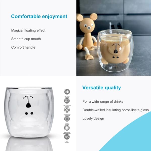 Dubbelväggigt Termiskt Glas Set Borosilikatglas Kaffeglas Teglas Latte Macchiato Tekoppar Kaffekoppar Design av björn 230ml