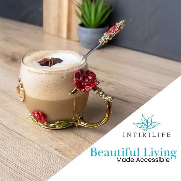 Sommerfugl Tekopp Blomsterkopp Kaffekopp 250 ml laget av varmebestandig glass Sett med skje i gull - rød - lilla - Perfekt gave til mors dag, bursdag,