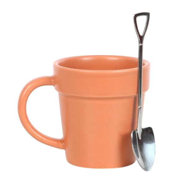 Something Different Mugg och sked i keramik med växtkruka Orange/Silver One Size