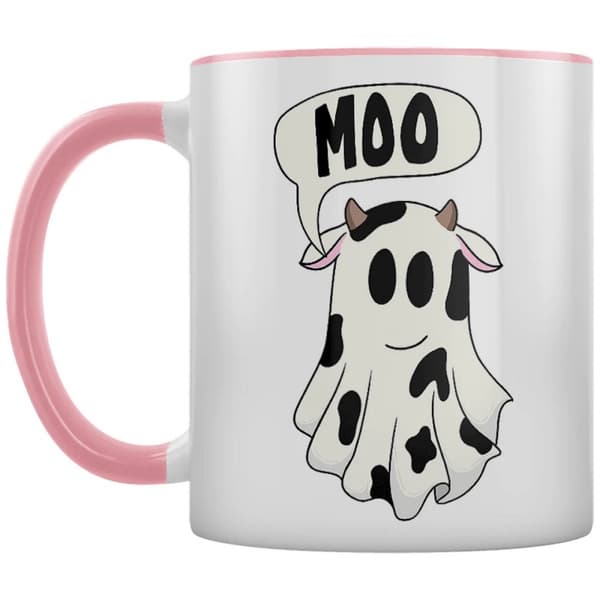 Grindstore Moo! Ghost Cow Two Tone Mug White/Pink/Black One Size