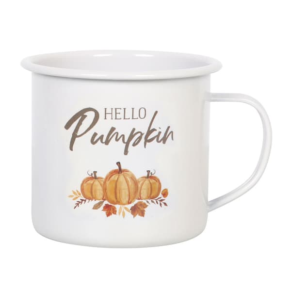 Something Different Hello Pumpkin Enamel Mug White/Orange One Size