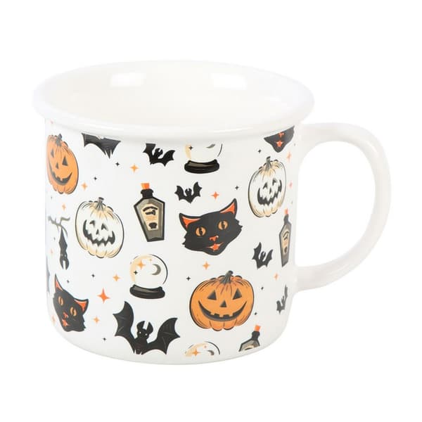 Something Different Spooky Cat And Pumpkin Mug White/Black/Orange One Size