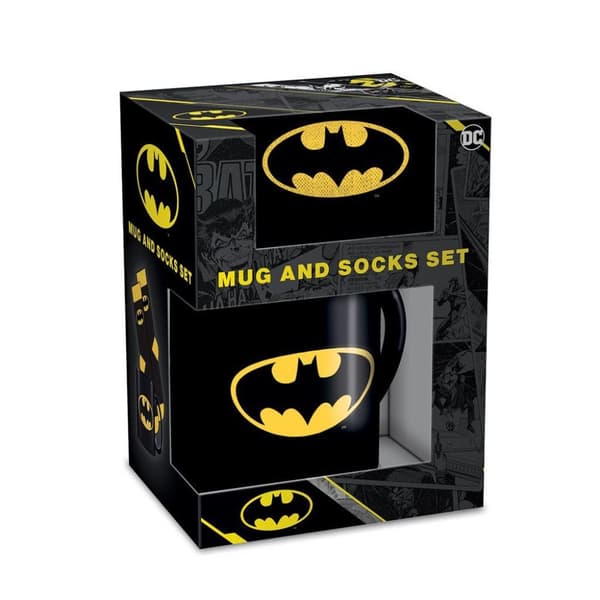 Batman Logo Mug and Sock Set Black/Yellow One Size