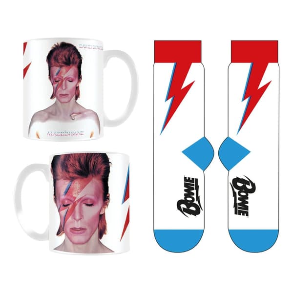 David Bowie Set med mugg och strumpor Aladdin Sane Lightning Bolt