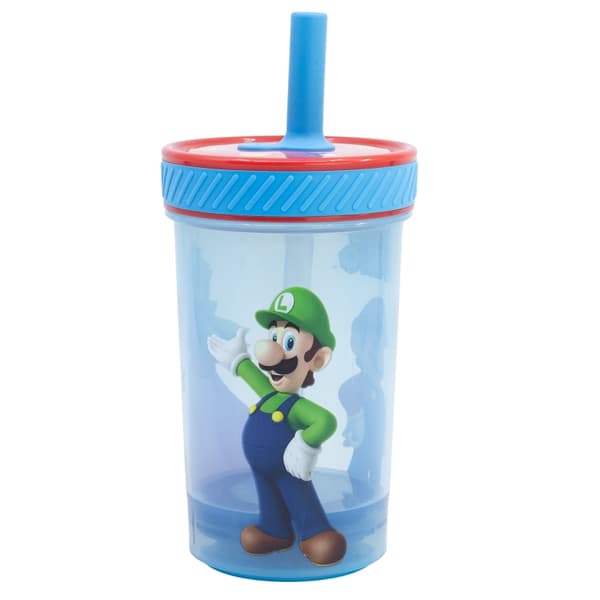 Super Mario - Fun Emotion Droppsäker silikontugg med sugrör (PP) - 370ml