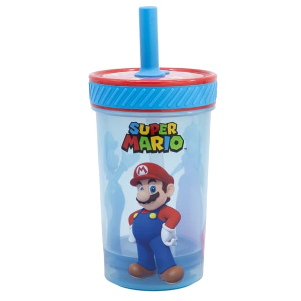 Super Mario - Fun Emotion Droppsäker silikontugg med sugrör (PP) - 370ml