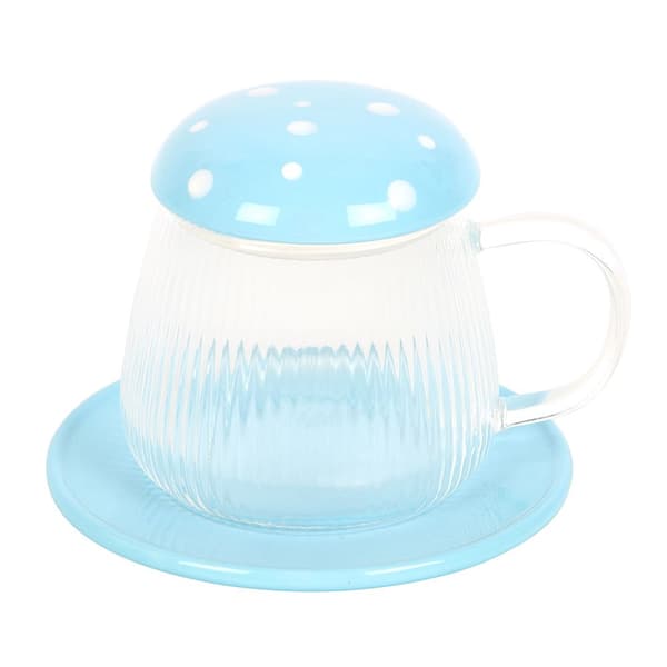 Something Different Mushroom Glass Mug & Saucer Clear/Blue One Size