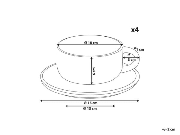 Sett med 4 kopper med skål Hvit Steintøy Kaolin Håndlaget Reaktiv glasur Servise Tekopper Kaffekopper