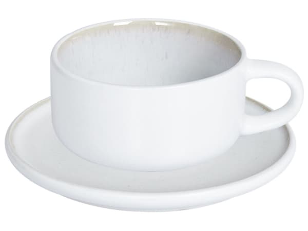 Sett med 4 kopper med skål Hvit Steintøy Kaolin Håndlaget Reaktiv glasur Servise Tekopper Kaffekopper