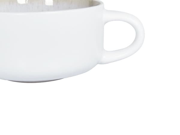 Sett med 4 kopper med skål Hvit Steintøy Kaolin Håndlaget Reaktiv glasur Servise Tekopper Kaffekopper