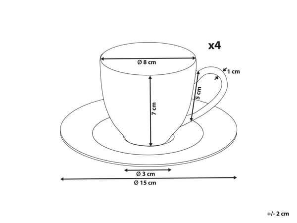 Set med 4 Koppar med Fat Vit Porslin Kaolin Handgjord Glansig Finish Service för 4 Personer Te Kaffe Kök Matsal