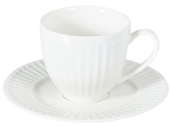 Set med 4 Koppar med Fat Vit Porslin Kaolin Handgjord Glansig Finish Service för 4 Personer Te Kaffe Kök Matsal
