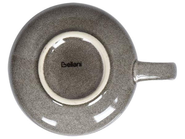 Set med 4 Koppar med Fat Grå Stengods Kaolin Handgjord Reaktiv Glasyr Finish Service för 4 Personer Te Kaffe Kök Matsal