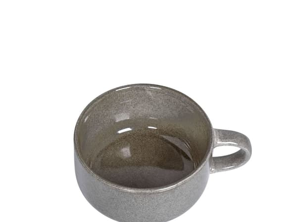 Set med 4 Koppar med Fat Grå Stengods Kaolin Handgjord Reaktiv Glasyr Finish Service för 4 Personer Te Kaffe Kök Matsal