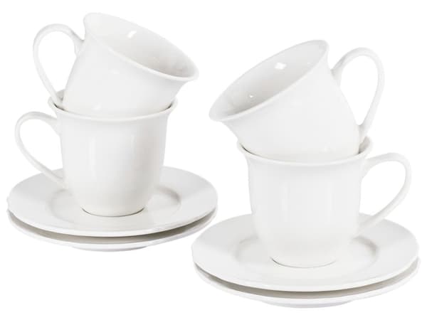 Set med 4 Koppar med Fat Vitt Porslin Glansig Finish Service för 4 Personer Te Kaffe Kök Matsal