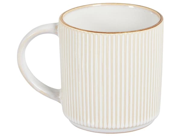 Set med 4 Muggar Ljusbeige Stengods Kaolin Handgjord Reaktiv Glasyr Finish Kök Matsal