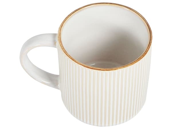 Set med 4 Muggar Ljusbeige Stengods Kaolin Handgjord Reaktiv Glasyr Finish Kök Matsal