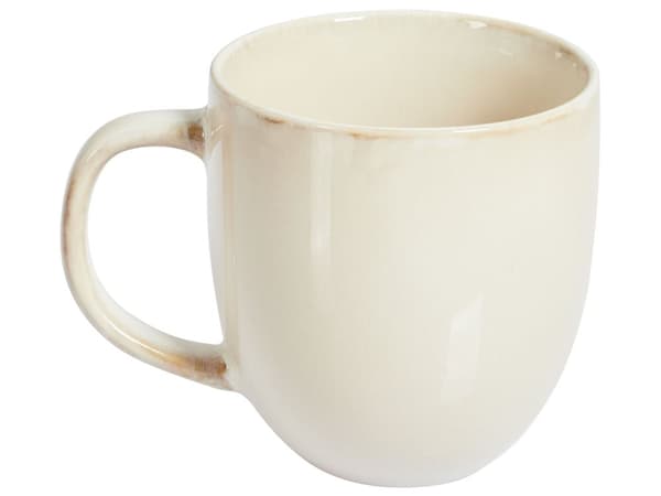 Set med 4 Muggar Ljus Beige Stengods Kaolin Handgjord Reaktiv Glasyr Finish Kök Matsal